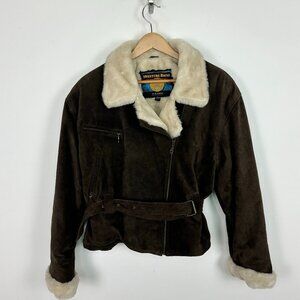 Wilsons Leather Adventure Bound Bomber Jacket Suede Faux Fur Brown Mens Size XL